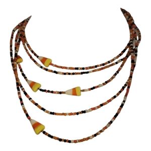 handmade black orange beaded candy corn halloween fall necklace